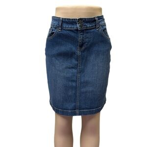 Old Navy Ultra Blue Jean High Waist Medium Wash Denim Back Slit Skirt Womens 10